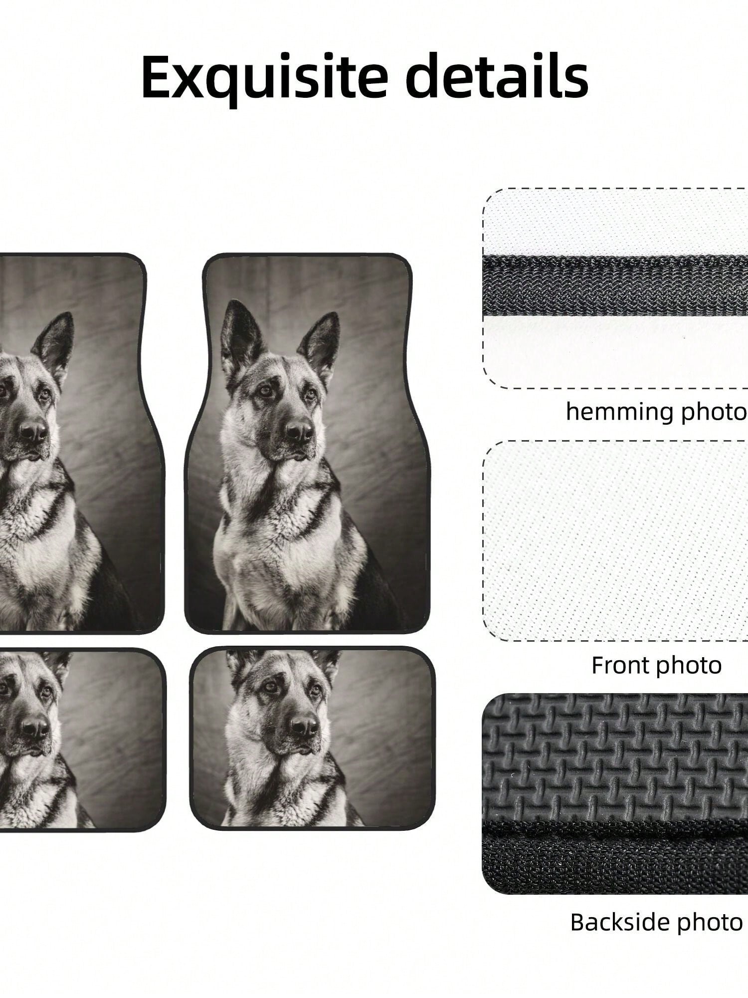 Black And White German Shepherd 4-Piece Custom Printed All-Weather Floor Mats- Universal Fit For Suv, Truck, Van| Easy Clean