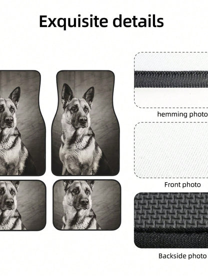 Black And White German Shepherd 4-Piece Custom Printed All-Weather Floor Mats- Universal Fit For Suv, Truck, Van| Easy Clean