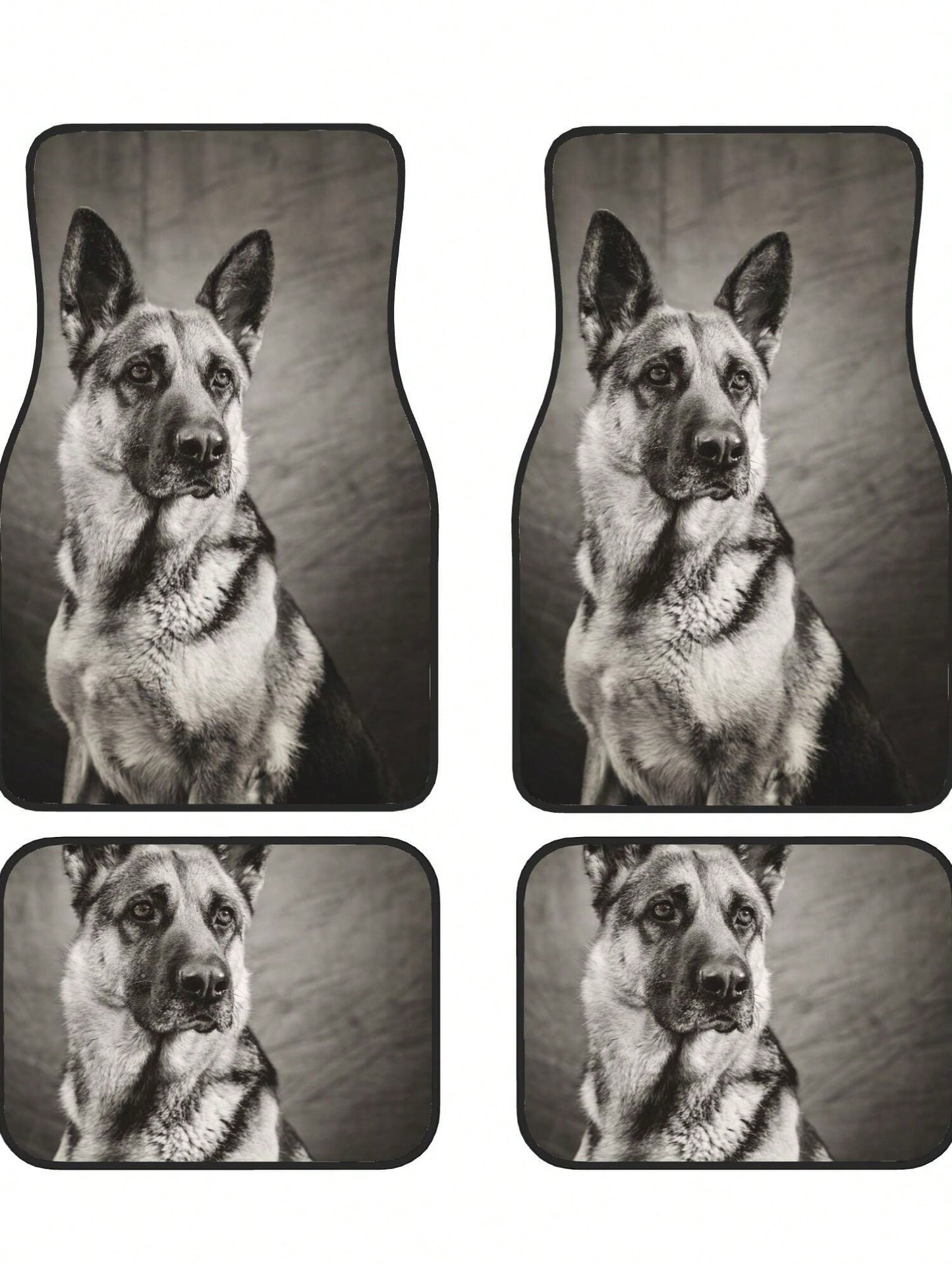 Black And White German Shepherd 4-Piece Custom Printed All-Weather Floor Mats- Universal Fit For Suv, Truck, Van| Easy Clean