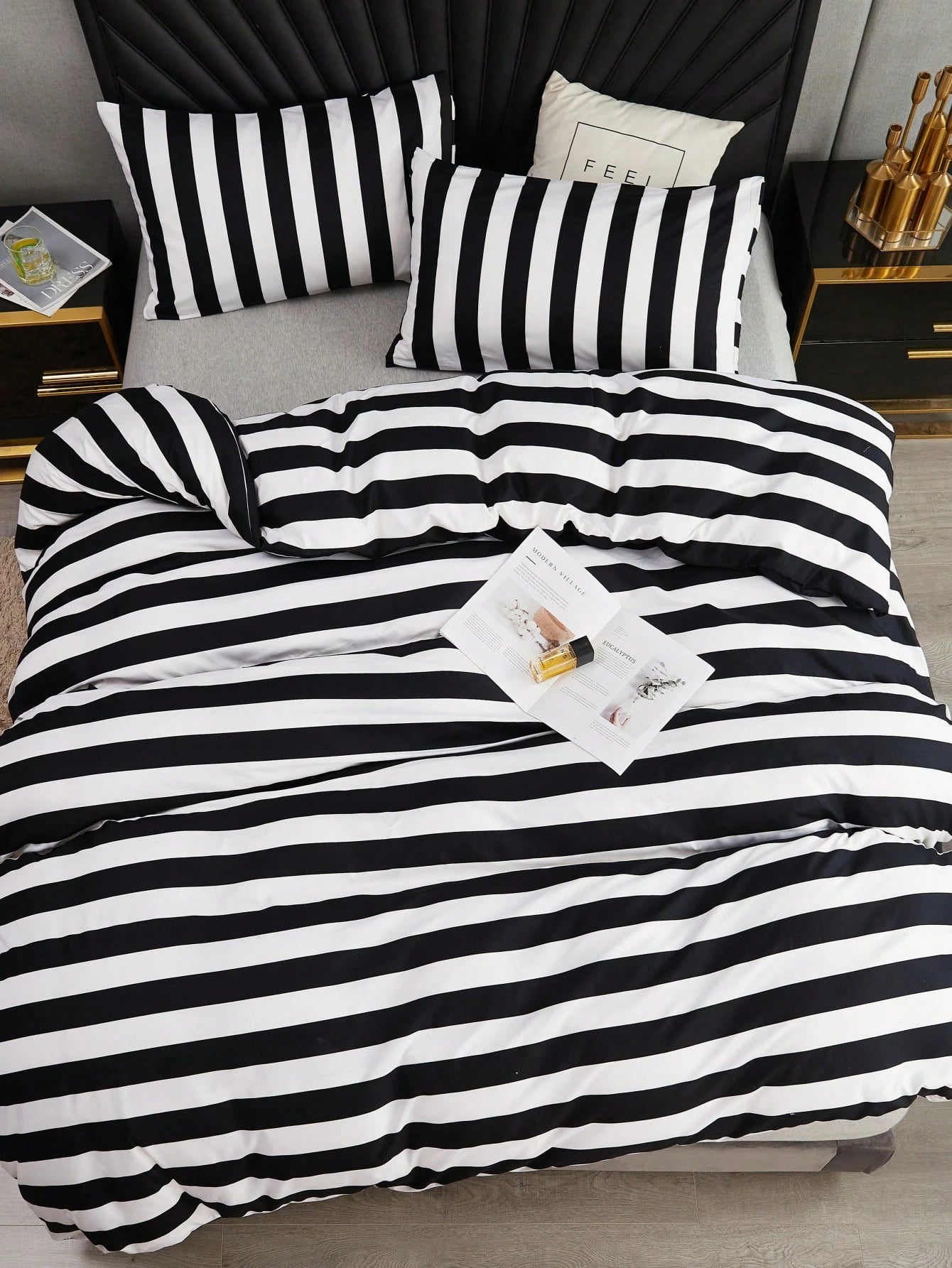 Black And White Stripe Duvet Cover And Pillowcase Set Of 3 (Without Filler)
