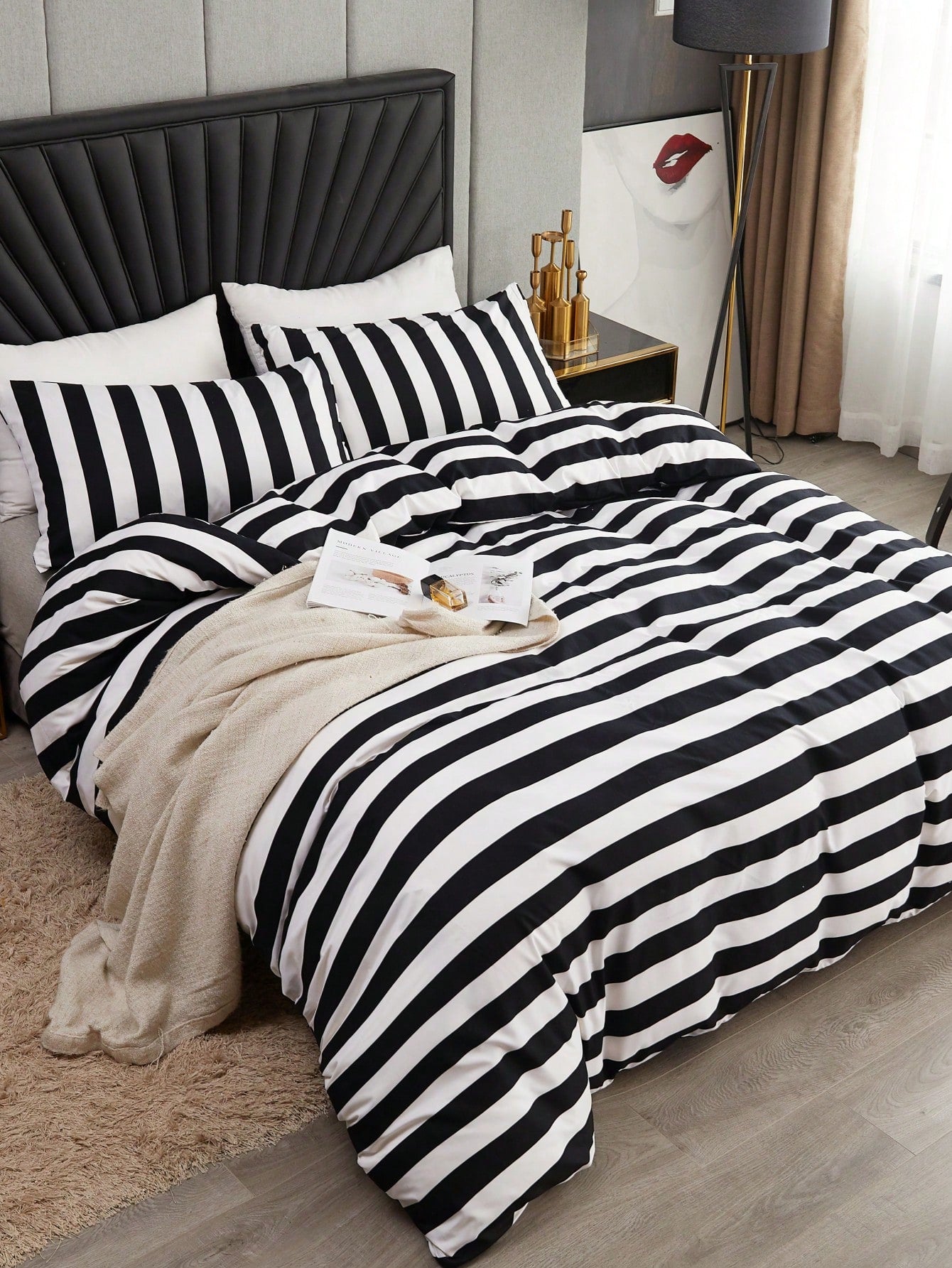 Black And White Stripe Duvet Cover And Pillowcase Set Of 3 (Without Filler)