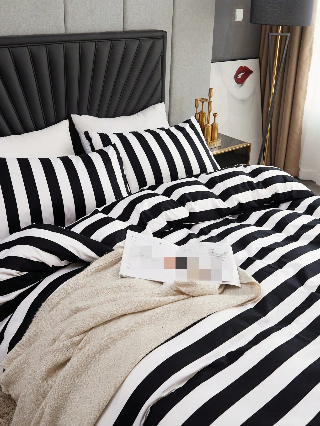 Black And White Stripe Duvet Cover And Pillowcase Set Of 3 (Without Filler)
