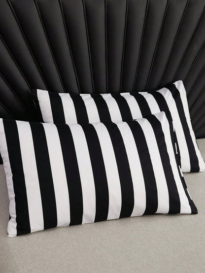 Black And White Stripe Duvet Cover And Pillowcase Set Of 3 (Without Filler)