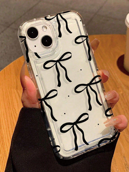 Black Bow Fashion Anti-Drop Waterproof Anti-Scratch Durable Phone Case Compatible With IPhone 16/11/12/13/14/15/15Pro/15Plus/15ProMax/7Plus/8Plus/X/XsMax/Xr/11Pro/12Pro/13Pro/14Pro/12mini/13mini/11Pro