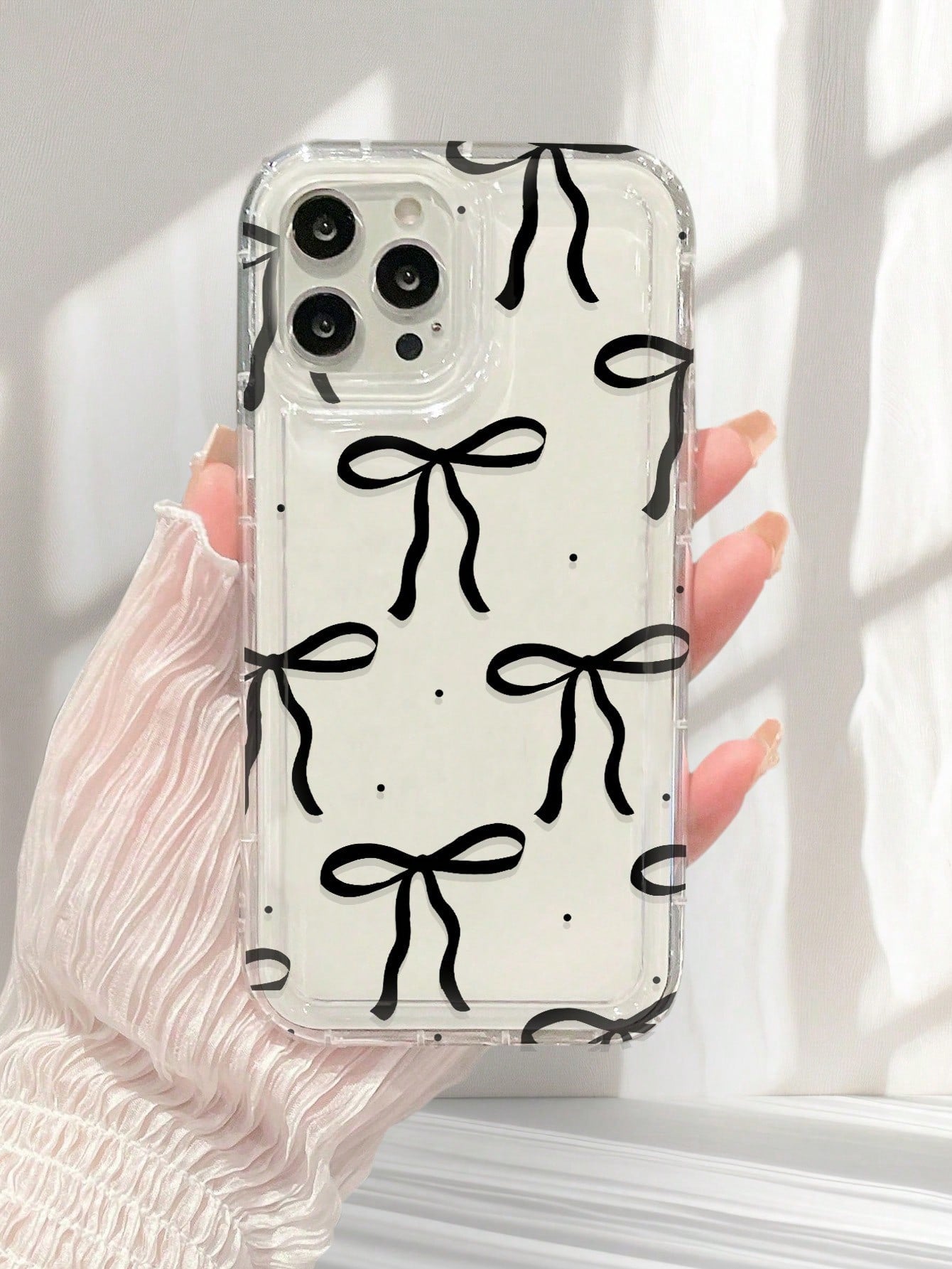 Black Bow Fashion Anti-Drop Waterproof Anti-Scratch Durable Phone Case Compatible With IPhone 16/11/12/13/14/15/15Pro/15Plus/15ProMax/7Plus/8Plus/X/XsMax/Xr/11Pro/12Pro/13Pro/14Pro/12mini/13mini/11Pro