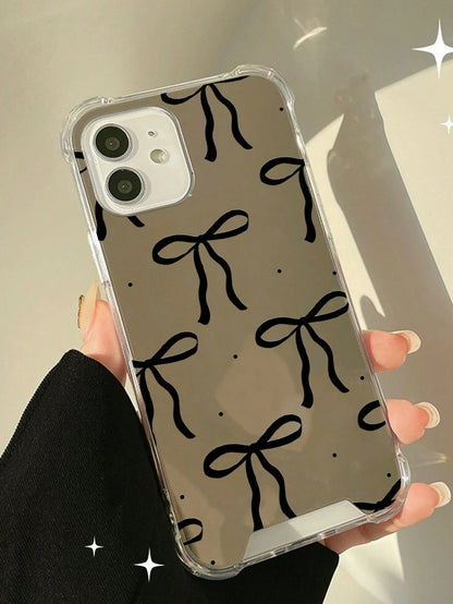 Black Bow Fashion Anti-Drop Waterproof Anti-Scratch Durable Phone Case Compatible With IPhone 16/11/12/13/14/15/15Pro/15Plus/15ProMax/7Plus/8Plus/X/XsMax/Xr/11Pro/12Pro/13Pro/14Pro/12mini/13mini/11Pro