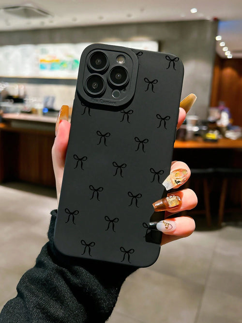 Black Bow Knot Pattern Shockproof Fashion Phone Case Compatible With IPhone 16 Pro Max, 14, 13, 12, 11 Pro Max, XS Max, X, XR, 8, 7 Plus, Mini Waterproof Anti-Fall Scratch Resistant Spring Mom Birthda