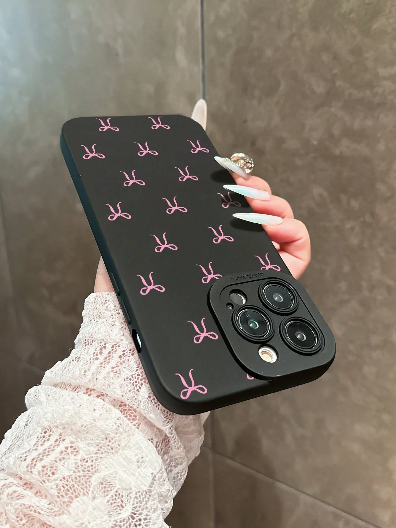 Black Bow Knot Pattern Shockproof Fashion Phone Case Compatible With IPhone 16 Pro Max, 14, 13, 12, 11 Pro Max, XS Max, X, XR, 8, 7 Plus, Mini Waterproof Anti-Fall Scratch Resistant Spring Mom Birthda