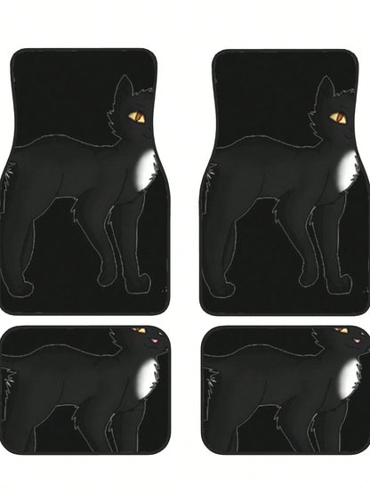 Black Cat 4-Piece Custom Printed All-Weather Floor Mats- Universal Fit For Suv, Truck, Van| Easy Clean