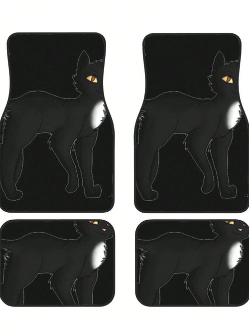 Black Cat 4-Piece Custom Printed All-Weather Floor Mats- Universal Fit For Suv, Truck, Van| Easy Clean