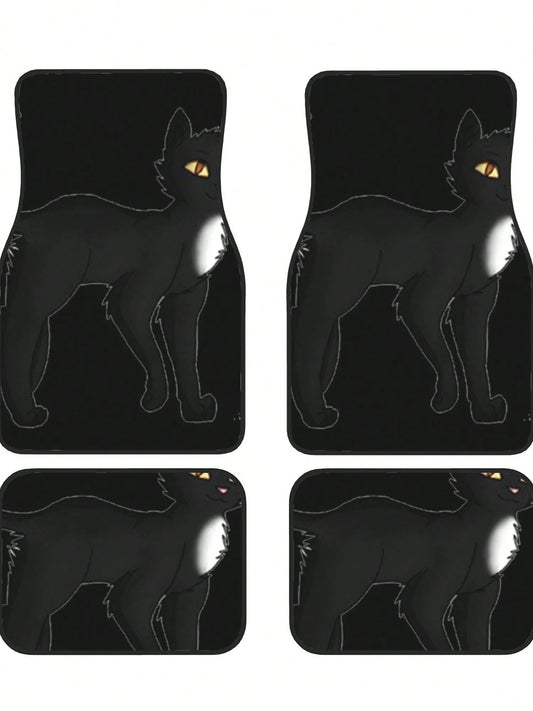 Black Cat 4-Piece Custom Printed All-Weather Floor Mats- Universal Fit For Suv, Truck, Van| Easy Clean