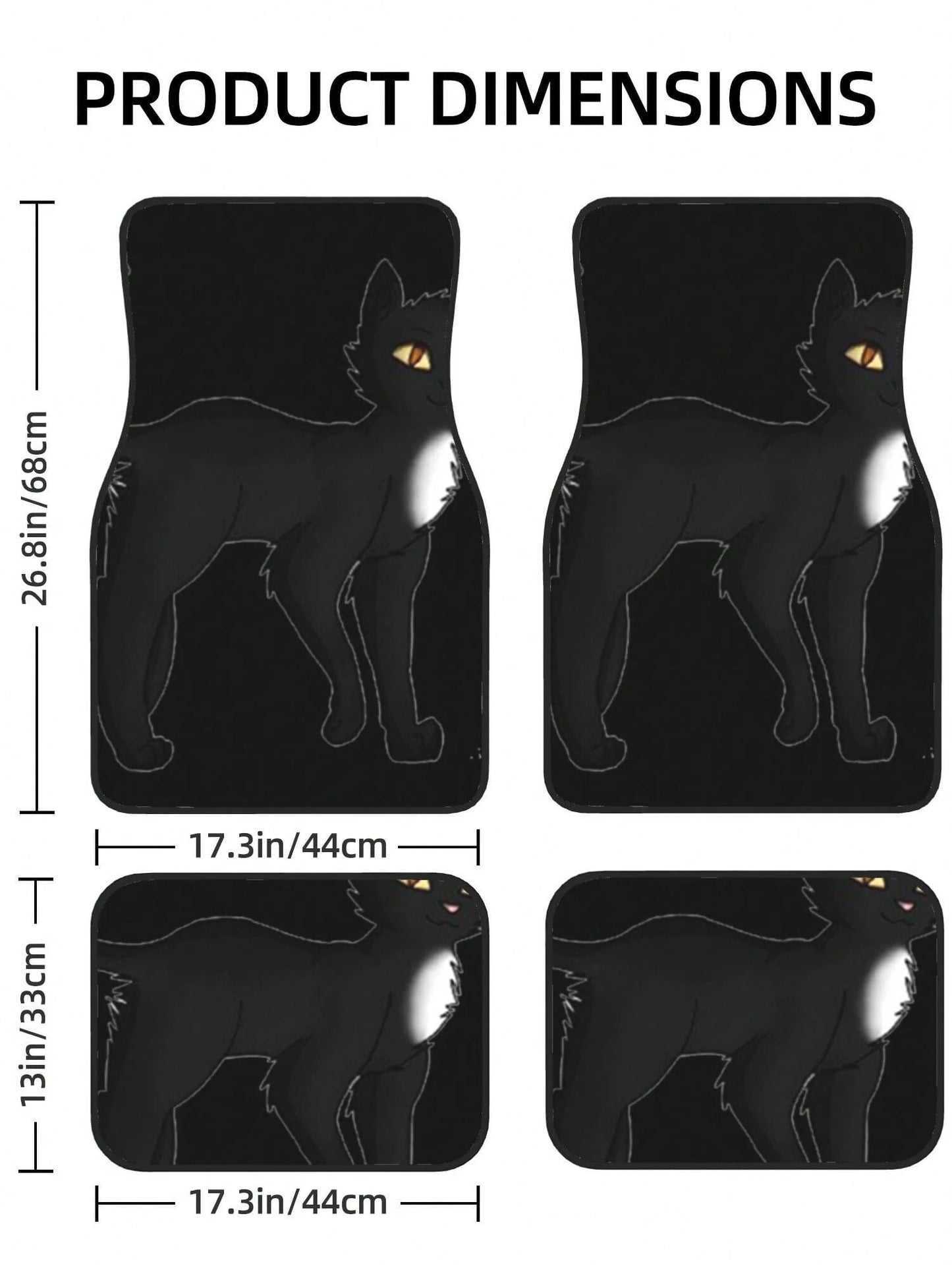 Black Cat 4-Piece Custom Printed All-Weather Floor Mats- Universal Fit For Suv, Truck, Van| Easy Clean