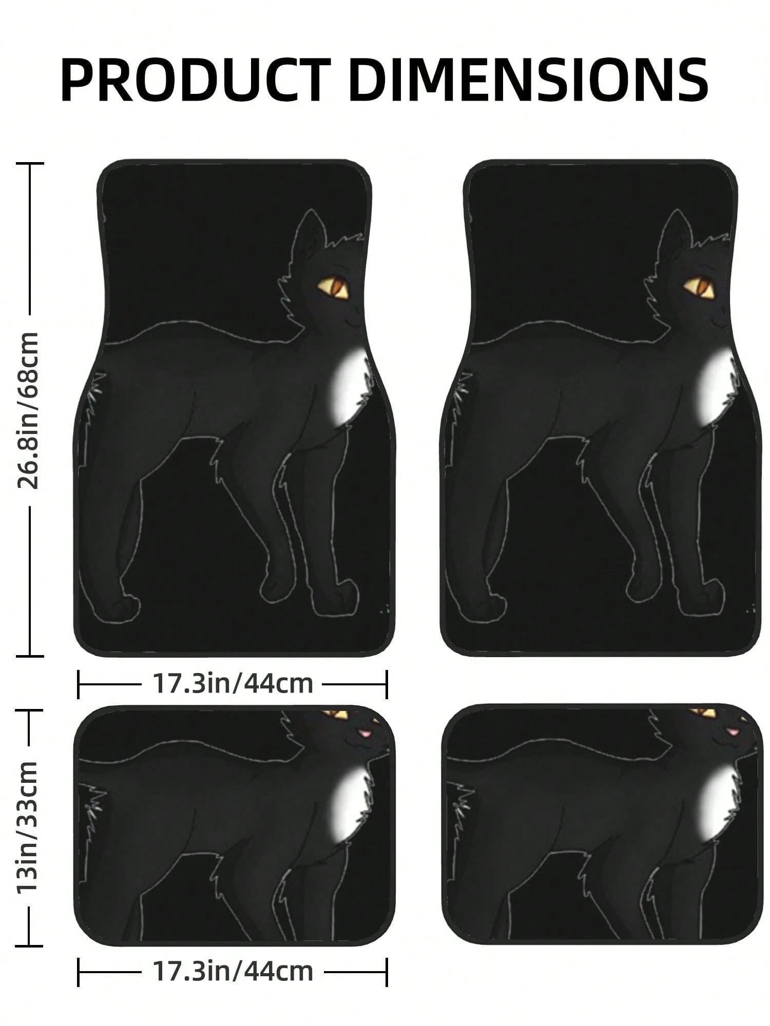 Black Cat 4-Piece Custom Printed All-Weather Floor Mats- Universal Fit For Suv, Truck, Van| Easy Clean