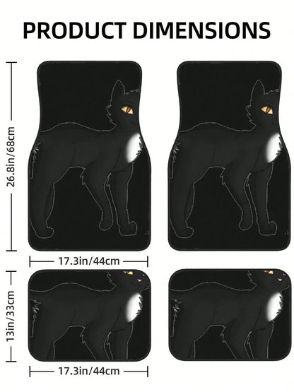 Black Cat 4-Piece Custom Printed All-Weather Floor Mats- Universal Fit For Suv, Truck, Van| Easy Clean