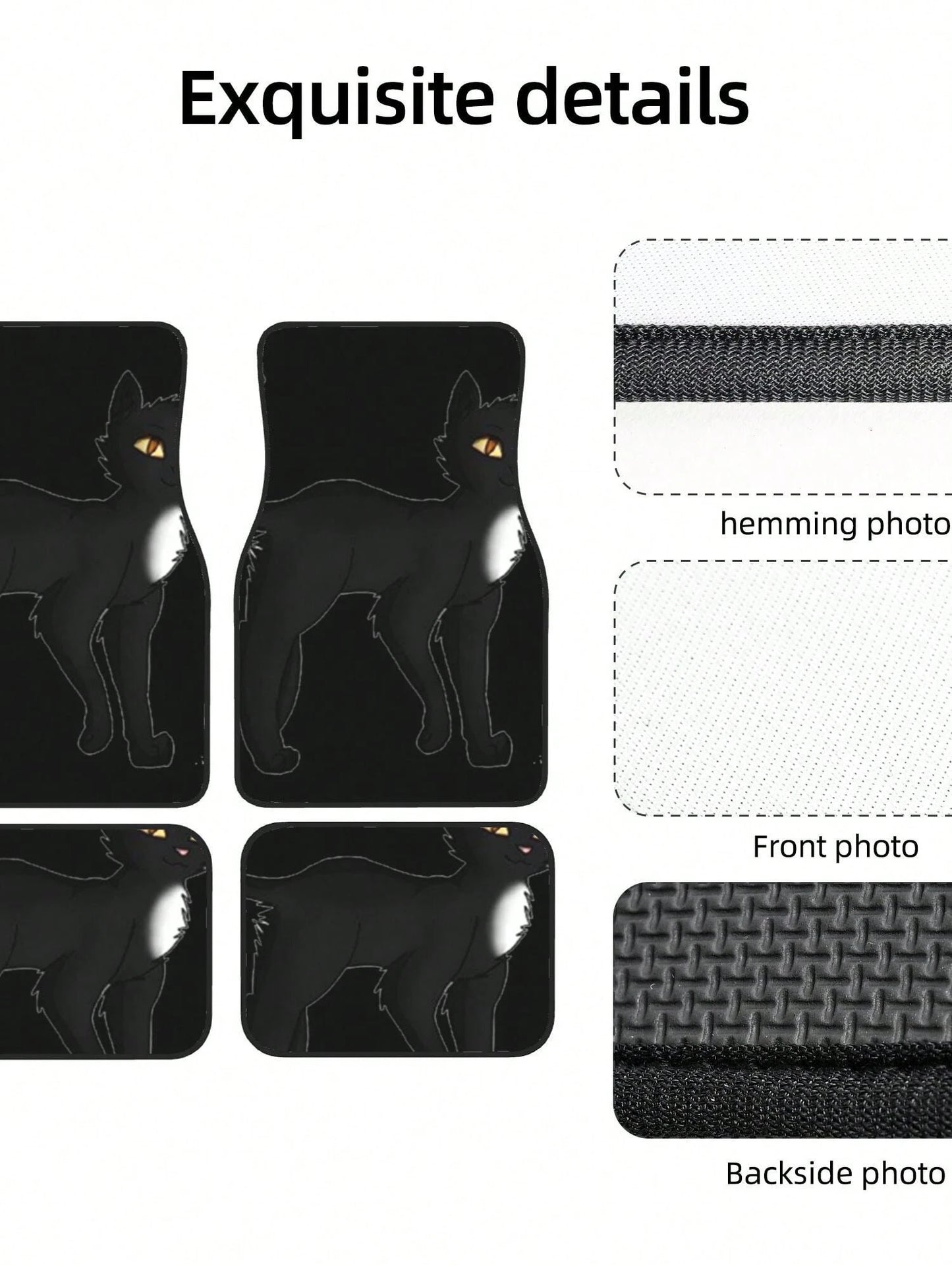 Black Cat 4-Piece Custom Printed All-Weather Floor Mats- Universal Fit For Suv, Truck, Van| Easy Clean