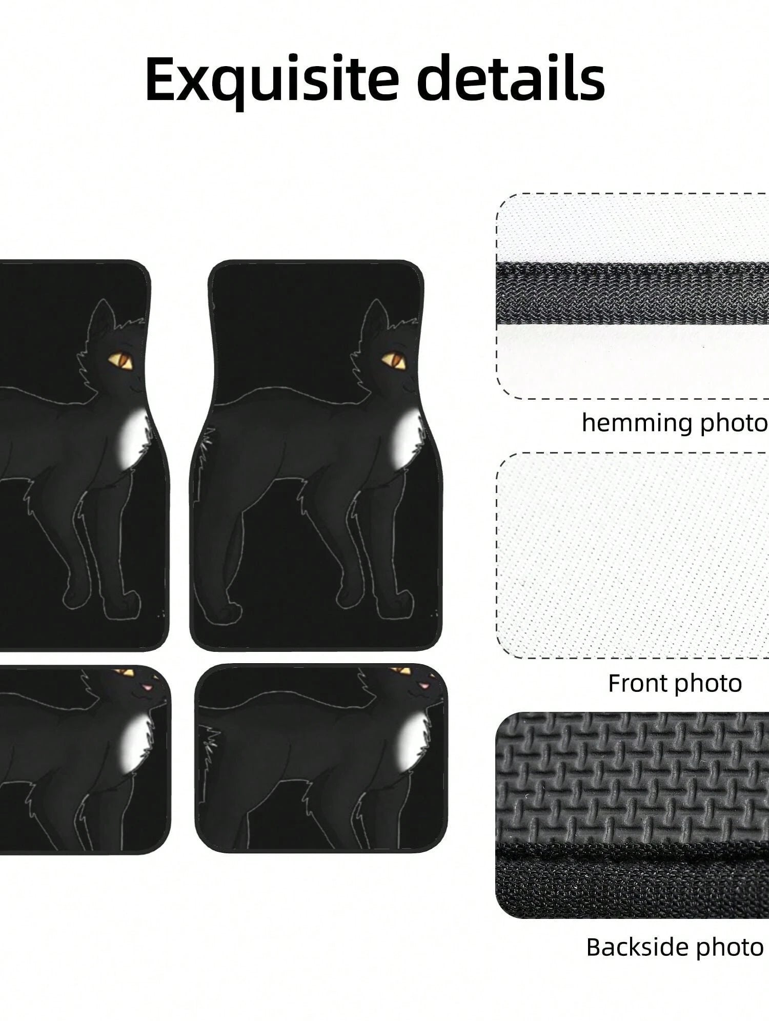 Black Cat 4-Piece Custom Printed All-Weather Floor Mats- Universal Fit For Suv, Truck, Van| Easy Clean