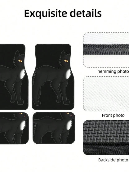 Black Cat 4-Piece Custom Printed All-Weather Floor Mats- Universal Fit For Suv, Truck, Van| Easy Clean