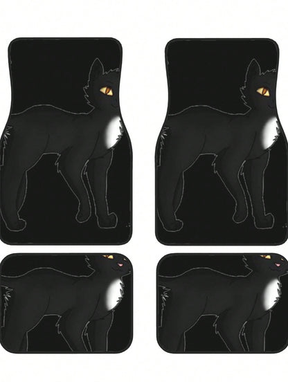 Black Cat 4-Piece Custom Printed All-Weather Floor Mats- Universal Fit For Suv, Truck, Van| Easy Clean