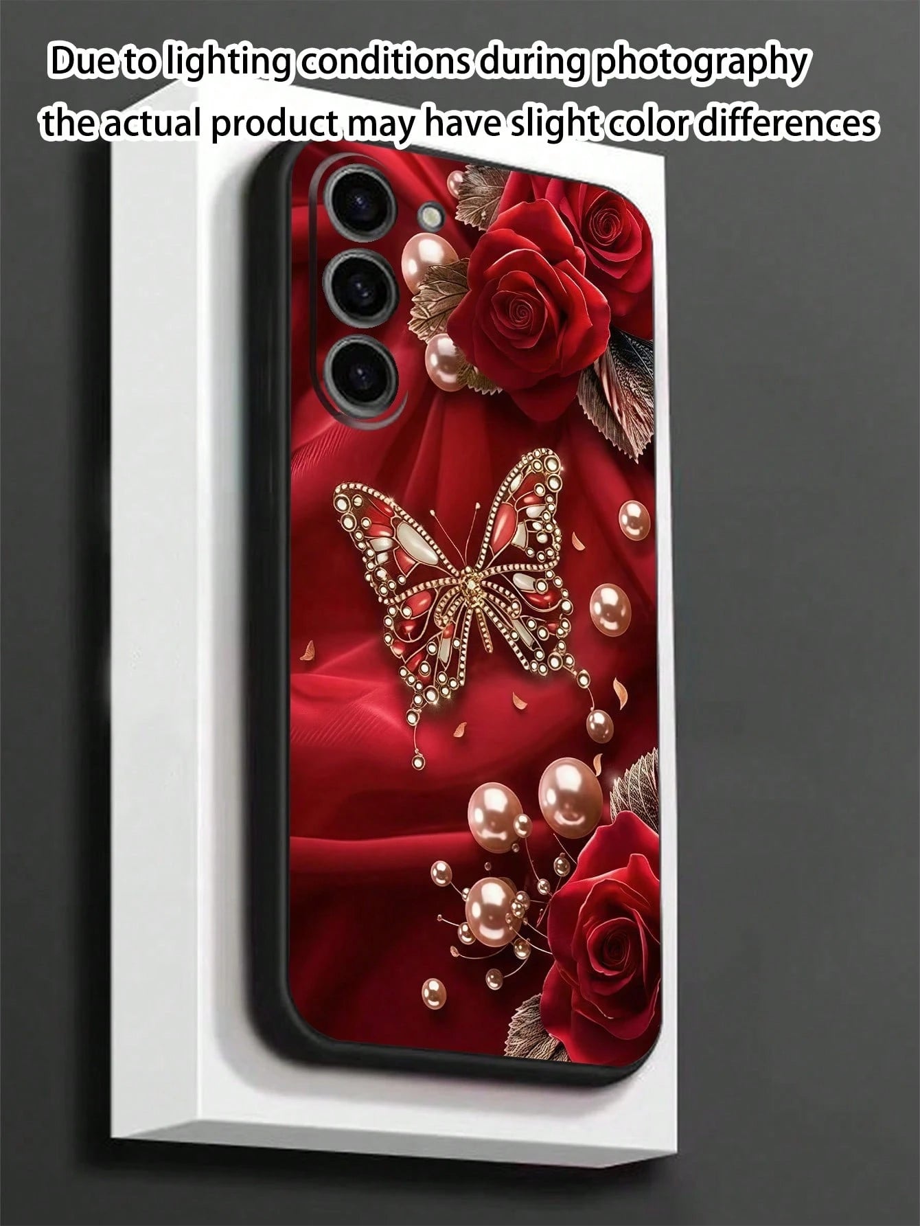 Black Fashion Phone Case Butterfly Element Black Faux Pearl Element Black Butterfly Butterfly Element Shockproof Anti-Slip 1pc Red Rose & Butterfly Faux Pearl Black Phone Case Compatible With Galaxy A