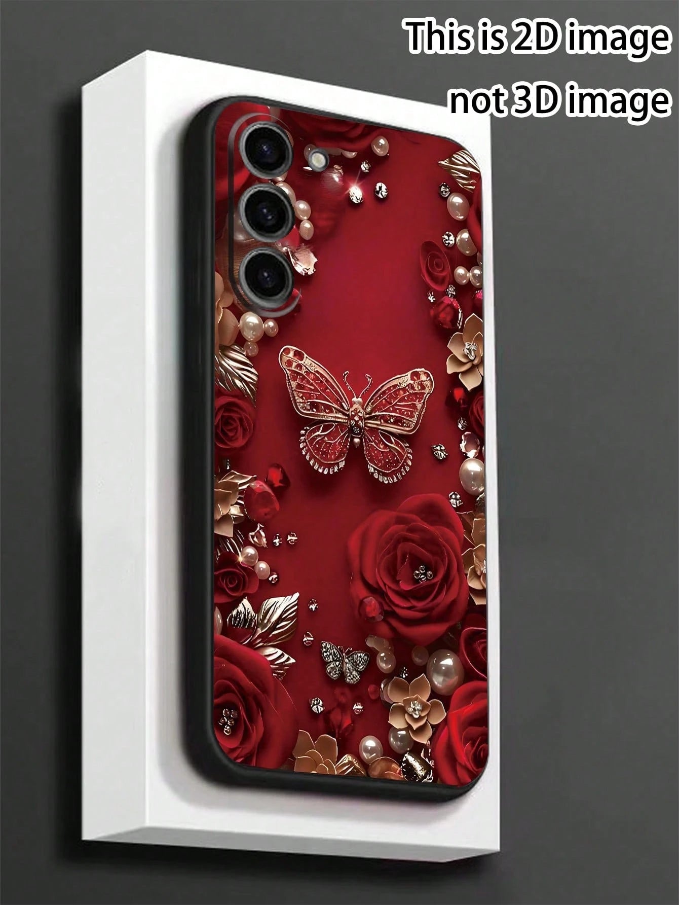 Black Fashion Phone Case Butterfly Element Black Faux Pearl Element Black Butterfly Butterfly Element Shockproof Anti-Slip 1pc Red Rose & Butterfly Faux Pearl Black Phone Case Compatible With Galaxy A
