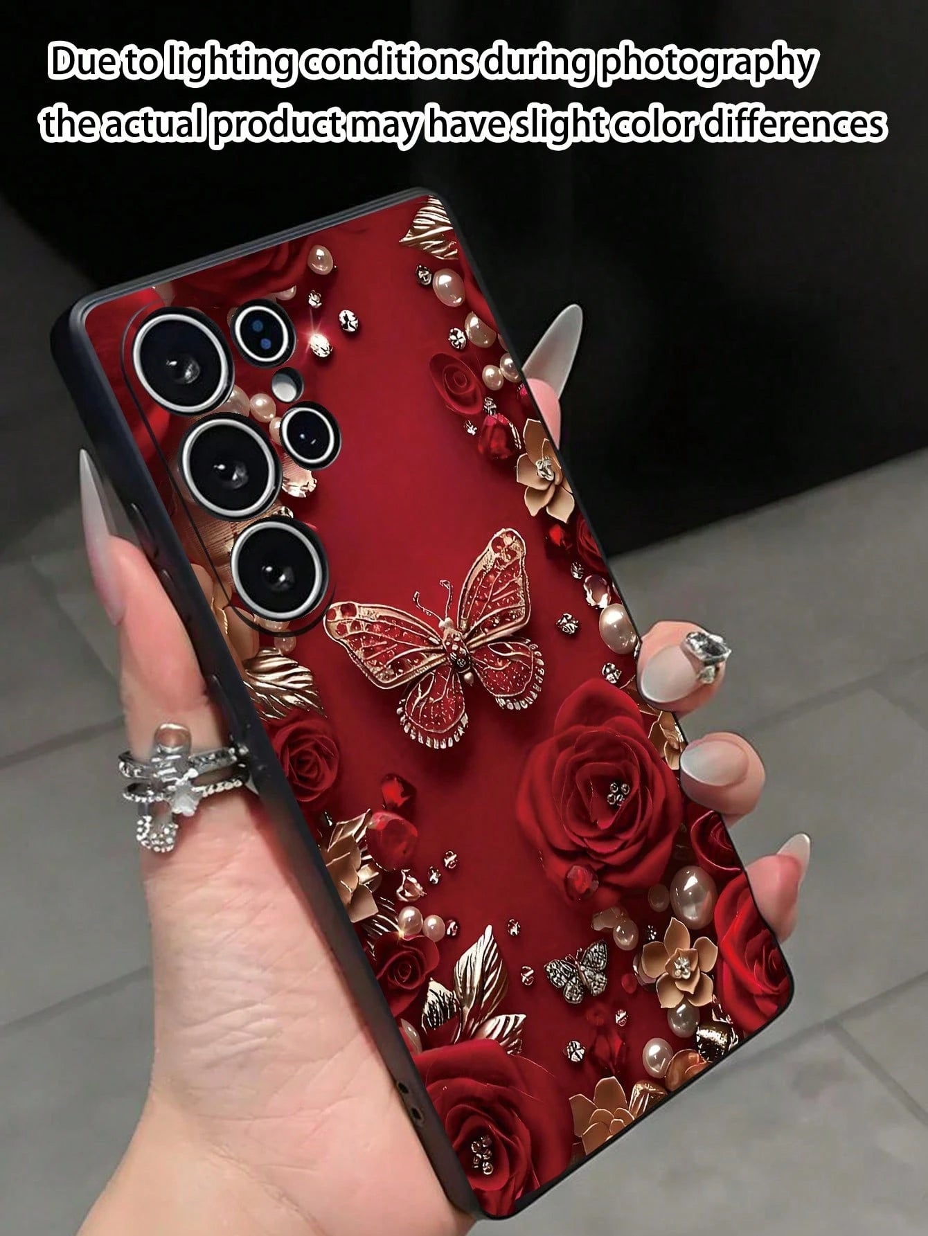 Black Fashion Phone Case Butterfly Element Black Faux Pearl Element Black Butterfly Butterfly Element Shockproof Anti-Slip 1pc Red Rose & Butterfly Faux Pearl Black Phone Case Compatible With Galaxy A