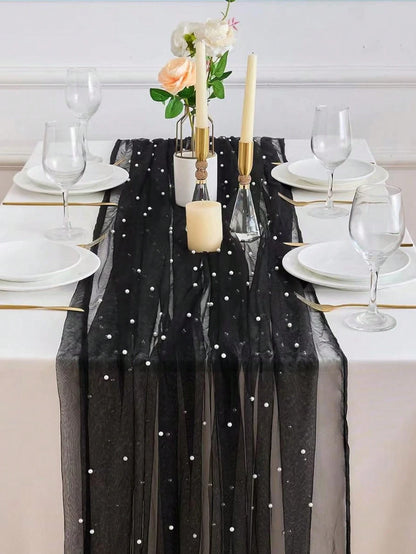 Black Pearl Gauze Tablecloth, Bohemian Country Style Cheesecloth Table Runner, Suitable For Baby Shower, Wedding, Summer Party, Home Decor, Gift
