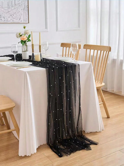 Black Pearl Gauze Tablecloth, Bohemian Country Style Cheesecloth Table Runner, Suitable For Baby Shower, Wedding, Summer Party, Home Decor, Gift