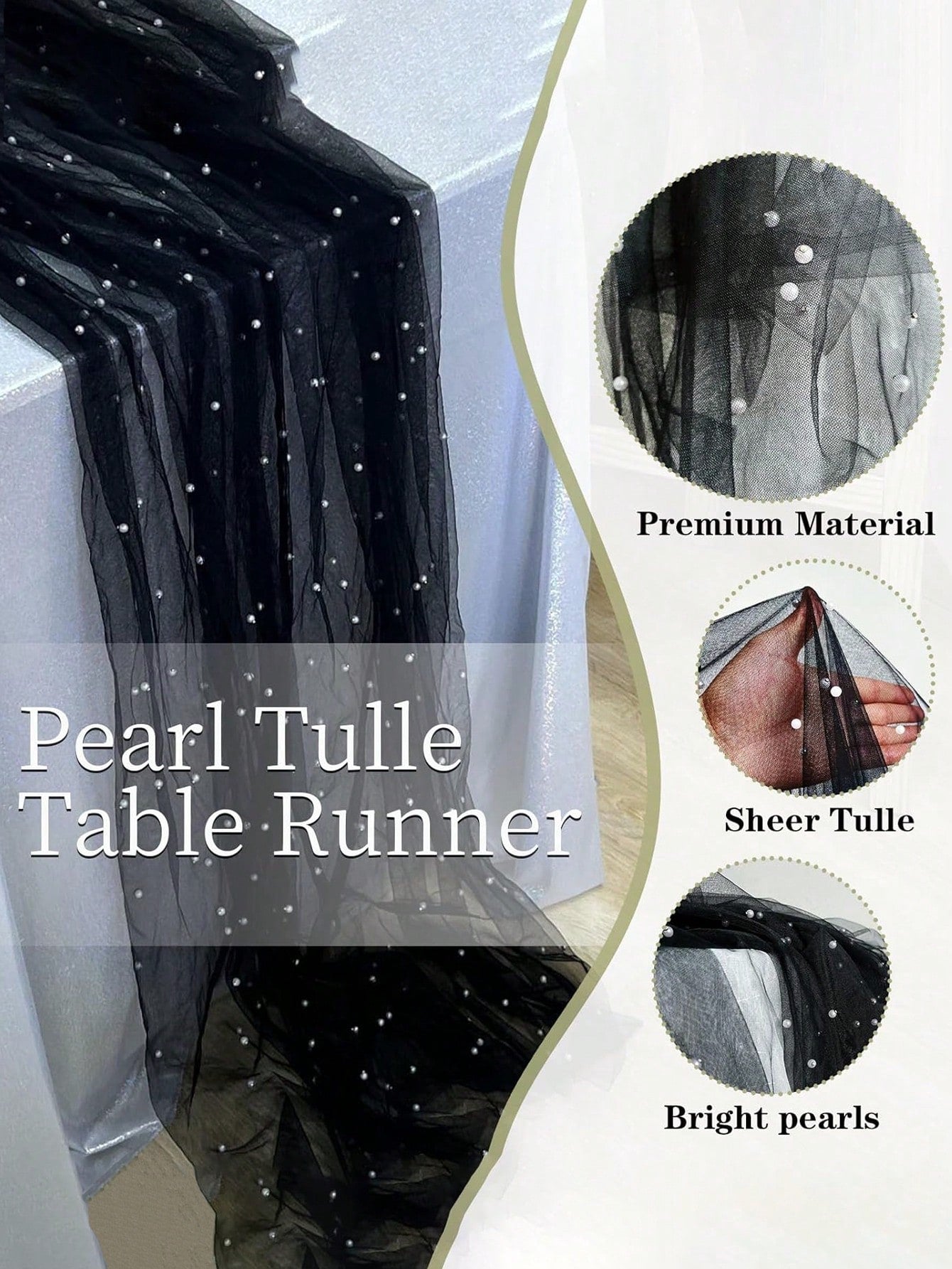 Black Pearl Gauze Tablecloth, Bohemian Country Style Cheesecloth Table Runner, Suitable For Baby Shower, Wedding, Summer Party, Home Decor, Gift
