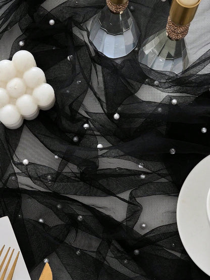 Black Pearl Gauze Tablecloth, Bohemian Country Style Cheesecloth Table Runner, Suitable For Baby Shower, Wedding, Summer Party, Home Decor, Gift