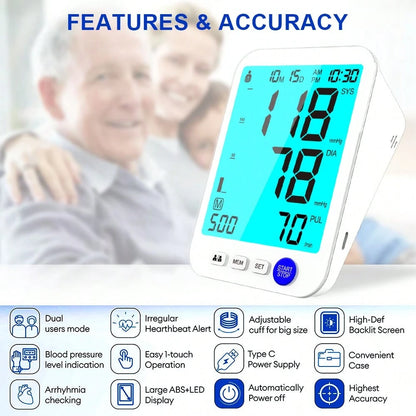 Blood Pressure Monitor For Home Use, Upper Arm Blood Pressure Machine With Large Cuff, Blood Pressure Machine, Adjustable Arm Cuff 8.7"-16.5",Large Display