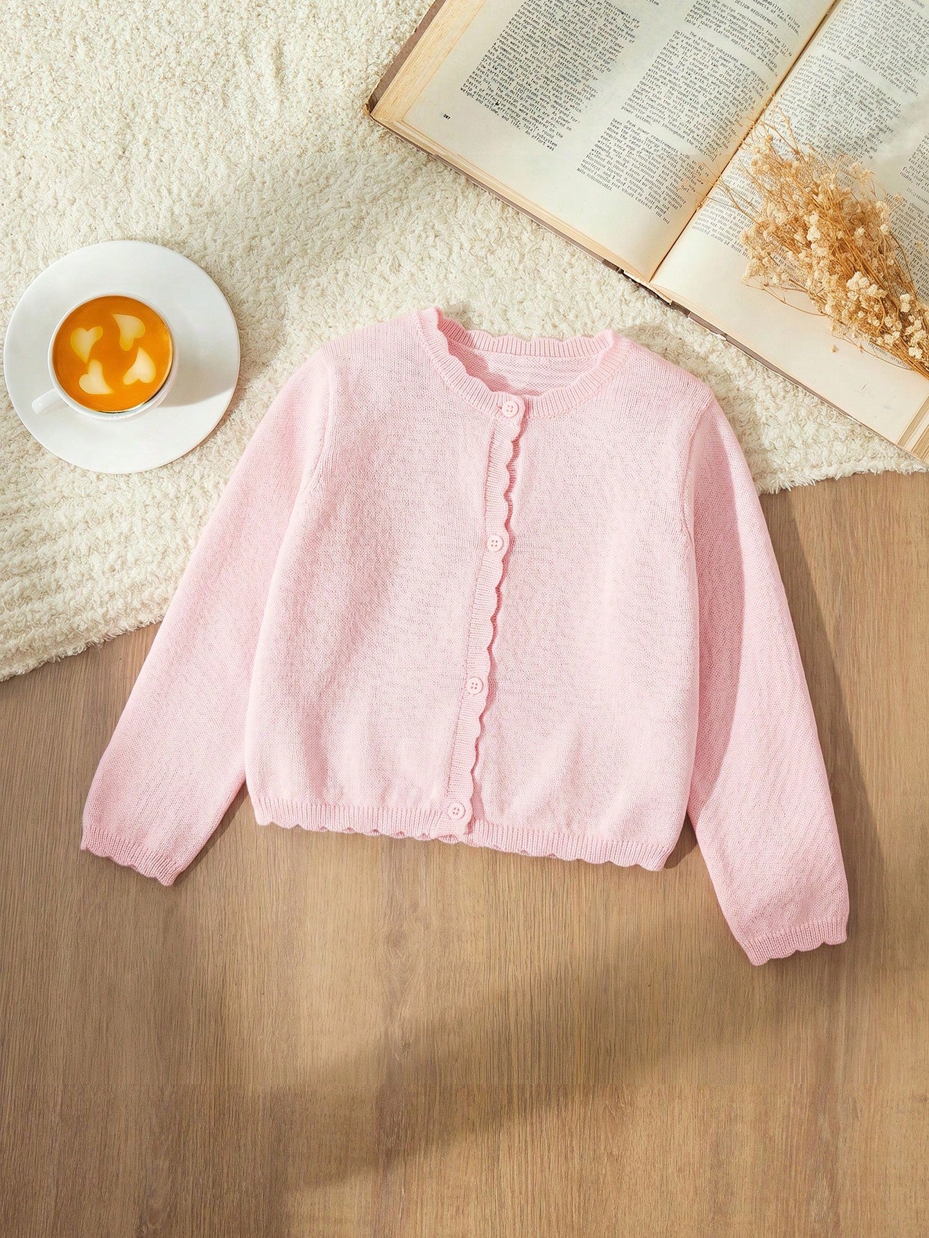 Blossori Young Girls Cardigans Autumn/Winter Red Fitted Round Neck Sweater Jacket