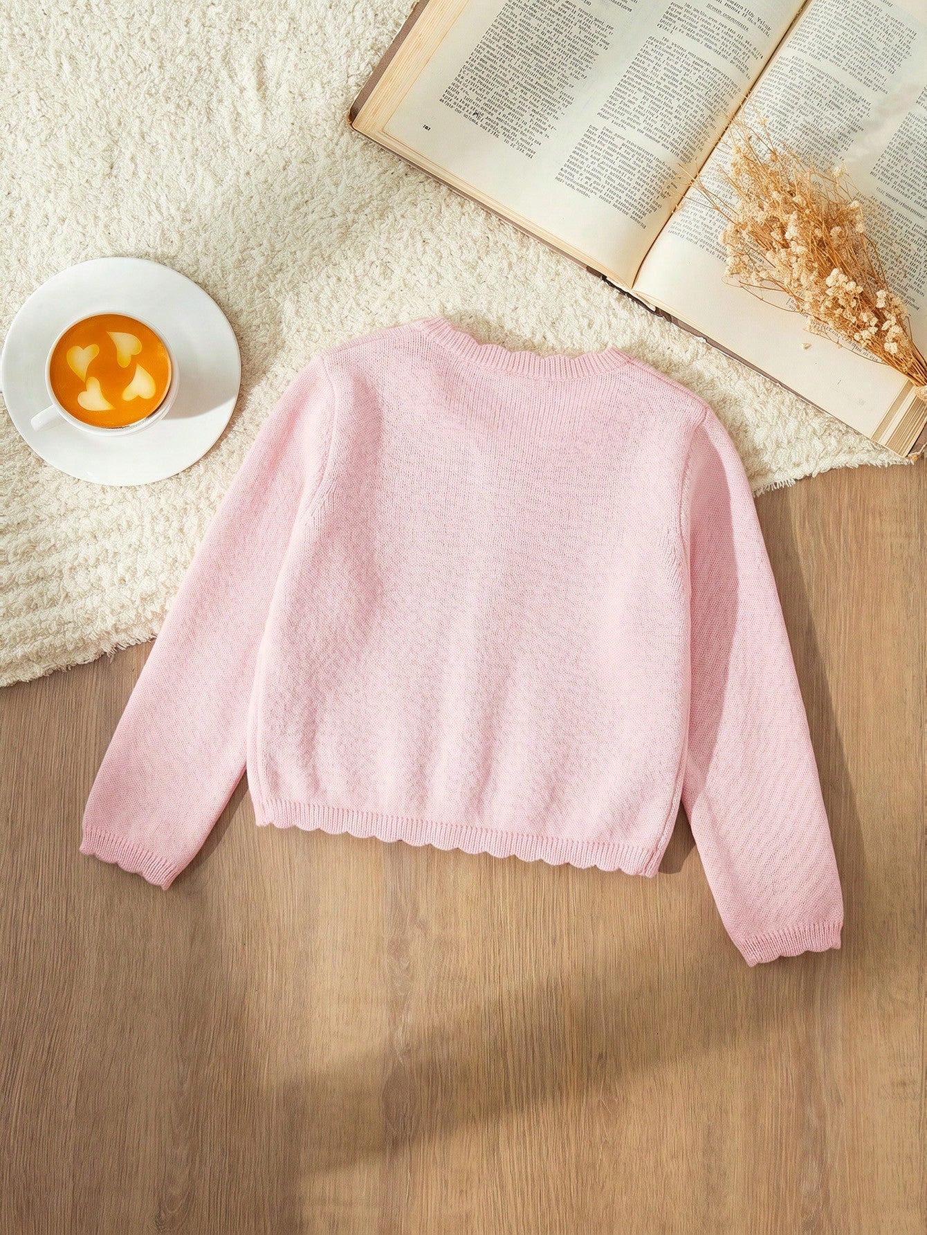 Blossori Young Girls Cardigans Autumn/Winter Red Fitted Round Neck Sweater Jacket