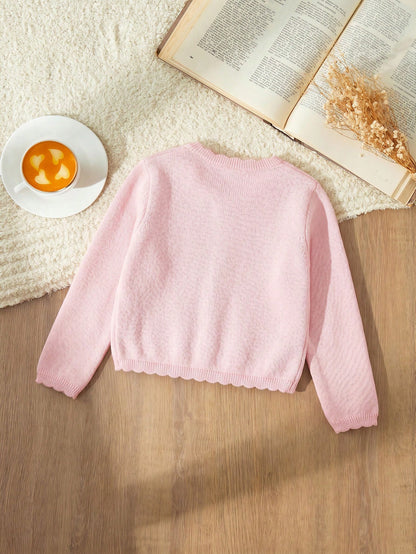 Blossori Young Girls Cardigans Autumn/Winter Red Fitted Round Neck Sweater Jacket