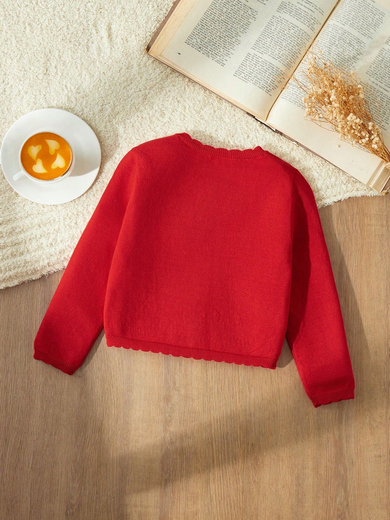 Blossori Young Girls Cardigans Autumn/Winter Red Fitted Round Neck Sweater Jacket