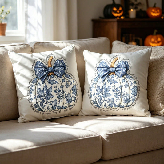 Blue Pumpkin Fall Pillow Cover, Watercolor Autumn Pumpkin Throw Pillow Case, Thanksgiving Harvest Seasonal Cushion Cover, Elegant Farmhouse Cottagecore Home Decor For Sofa Couch Bed Chair Living Room
