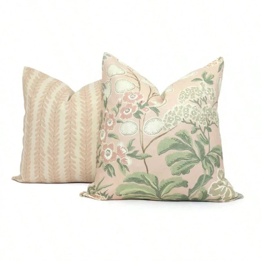 Blush Floral Pillow Cover: Garden Accent Cushion Cover,Blush Pink & Sage Green Botanical Floral Throw Pillow Cover, Decorative Cushion Cover For Couch Sofa Bed Living Room