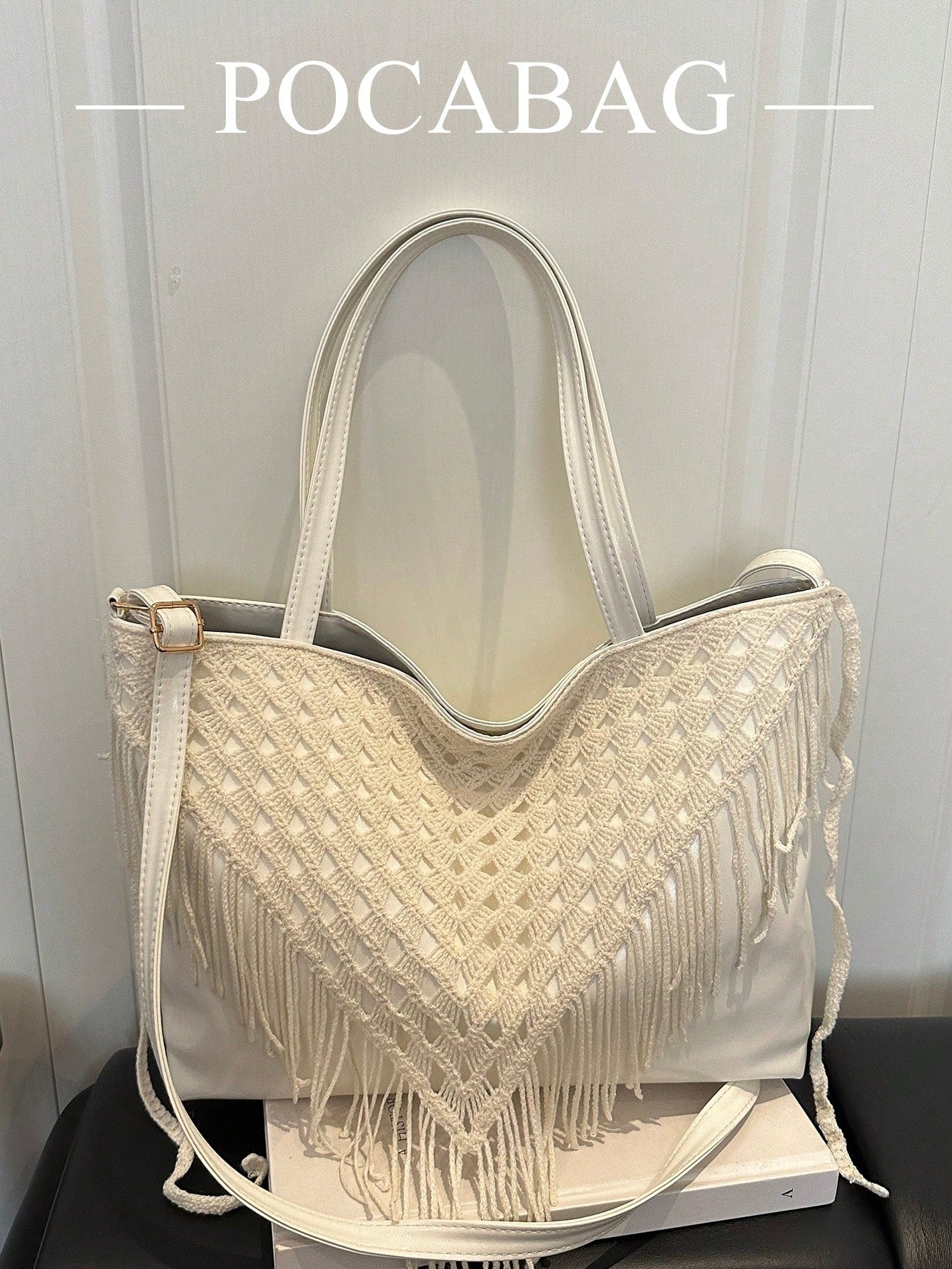 Bohemian Hollow Woven Tassel Tote Bag For Women, Large Capacity Handbag, Versatile Shoulder Crossbody Commuter Bag