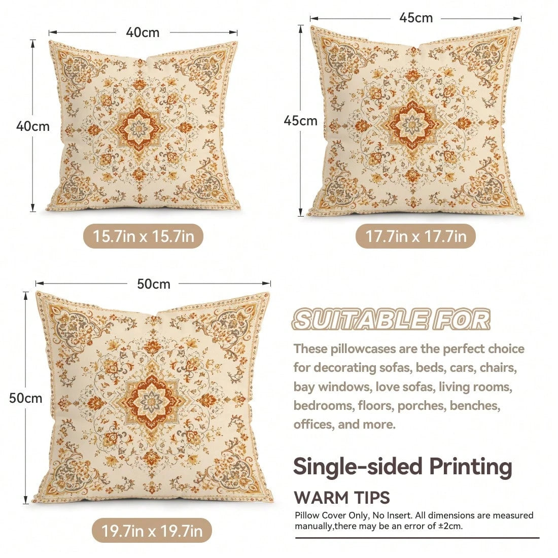 Bohemian Vintage Persian Pattern Pillow Case, Single-Sided Printed Pillow Cover, Suitable For Living Room, Bedroom, Home Decor, All Season Pillow Case