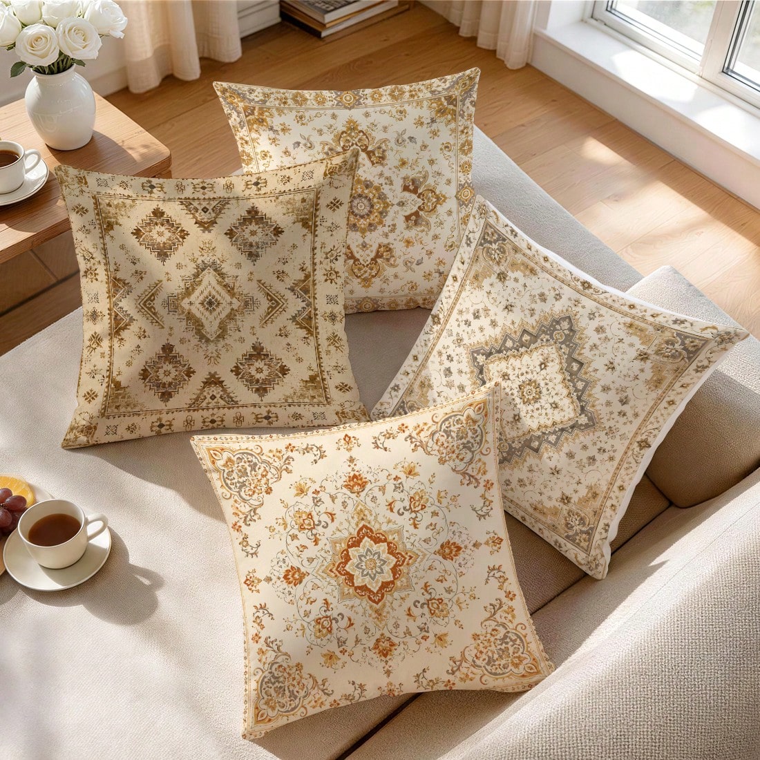 Bohemian Vintage Persian Pattern Pillow Case, Single-Sided Printed Pillow Cover, Suitable For Living Room, Bedroom, Home Decor, All Season Pillow Case