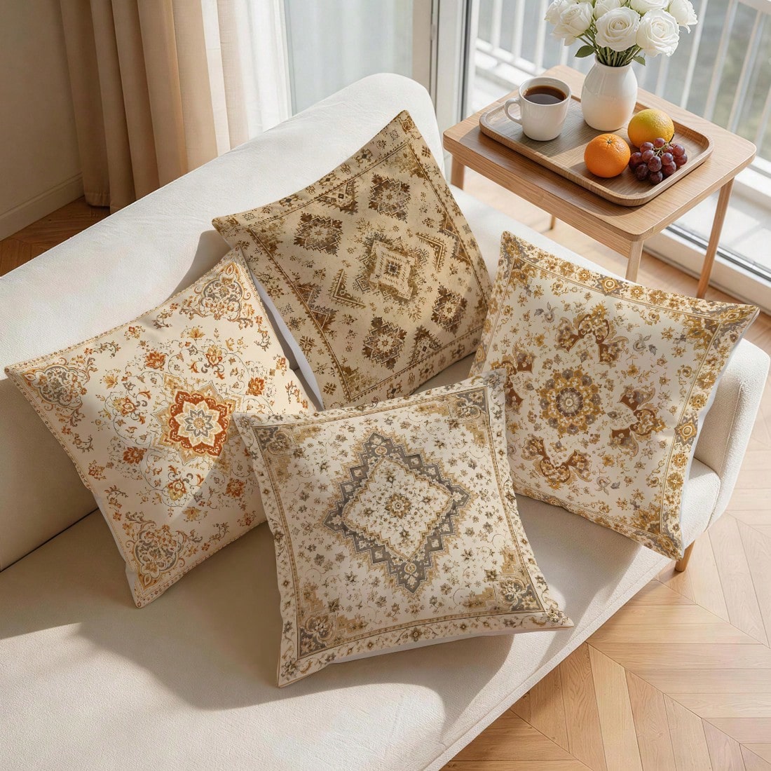Bohemian Vintage Persian Pattern Pillow Case, Single-Sided Printed Pillow Cover, Suitable For Living Room, Bedroom, Home Decor, All Season Pillow Case