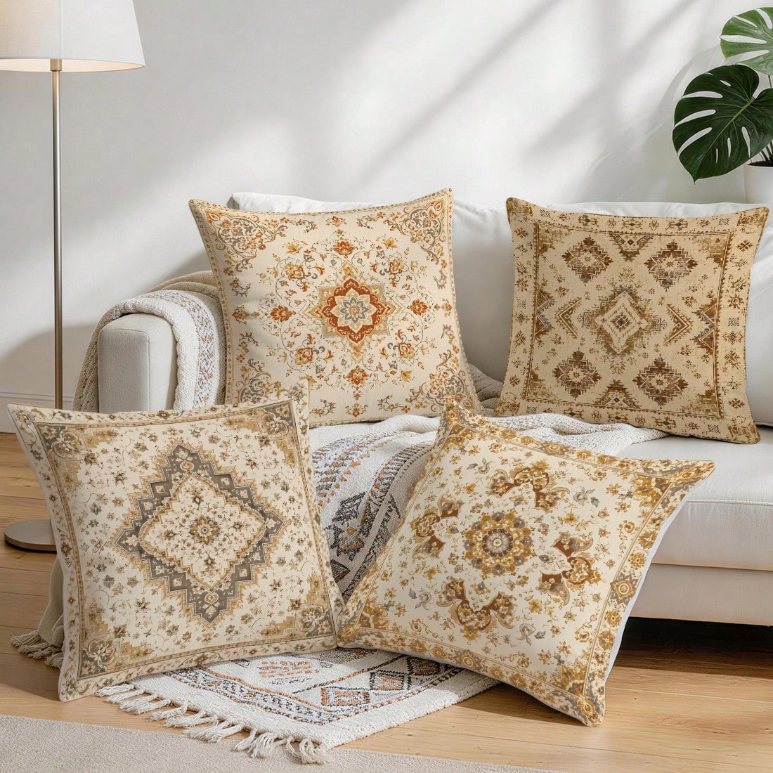 Bohemian Vintage Persian Pattern Pillow Case, Single-Sided Printed Pillow Cover, Suitable For Living Room, Bedroom, Home Decor, All Season Pillow Case