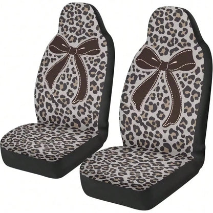 Bow Front Car Seat Cover Set Of 2 Leopard Print Car Seat Covers For Front Seats Auto Interior Accessories Anti-Slip Back Fabric For Cars Sedans And SUVs