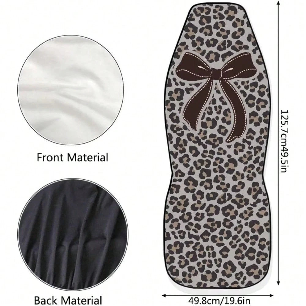 Bow Front Car Seat Cover Set Of 2 Leopard Print Car Seat Covers For Front Seats Auto Interior Accessories Anti-Slip Back Fabric For Cars Sedans And SUVs