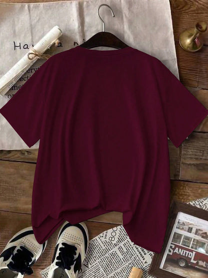 Bow Print Loose Fit Short Sleeve T-Shirt, Spring/Summer Casual