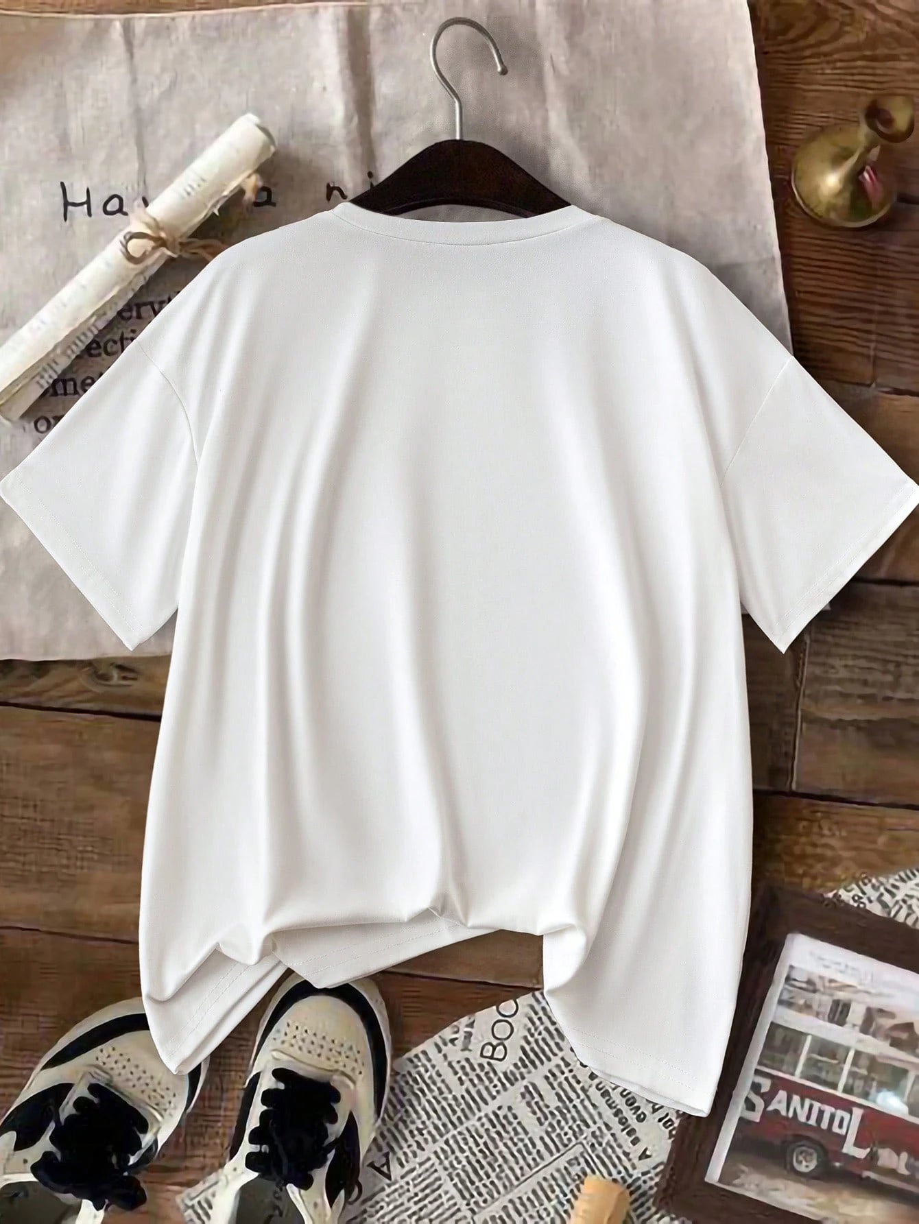 Bow Print Loose Fit Short Sleeve T-Shirt, Spring/Summer Casual