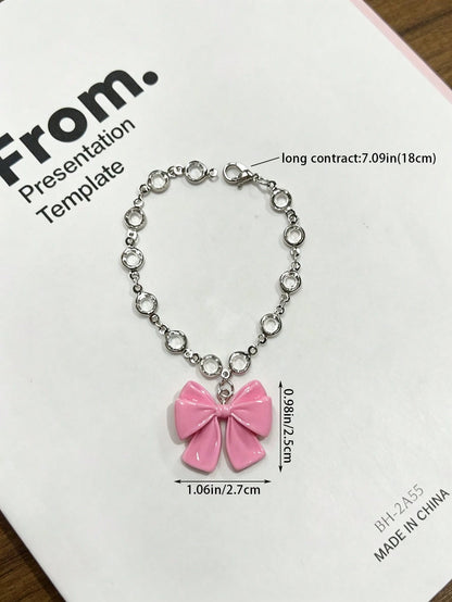 Bowknot Car Pendant, Crystal Decor Hanging Chain, Colorful Resin Bowknot Charm, Cute Windmill Interior Decoration