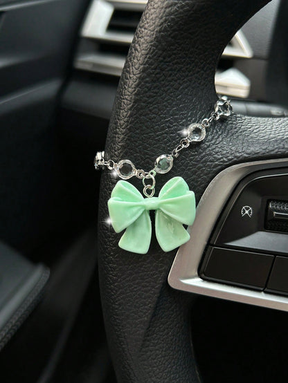 Bowknot Car Pendant, Crystal Decor Hanging Chain, Colorful Resin Bowknot Charm, Cute Windmill Interior Decoration