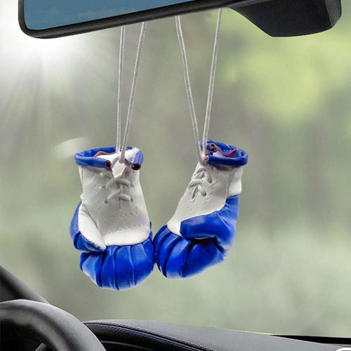 Boxing Gloves Car Rearview Mirror Charm, Cool Leather Gloves Boxing Automotive Interior Hanging Ornament, Vehicle Pendant Decoration Home, Party (Blue)
