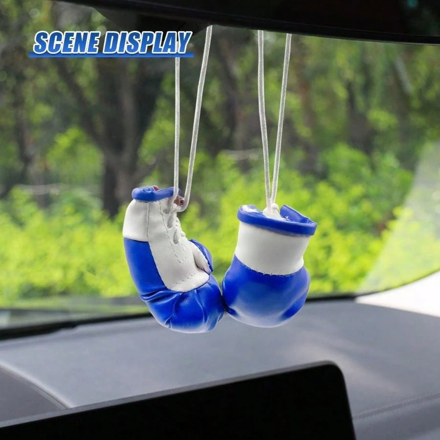 Boxing Gloves Car Rearview Mirror Charm, Cool Leather Gloves Boxing Automotive Interior Hanging Ornament, Vehicle Pendant Decoration Home, Party (Blue)
