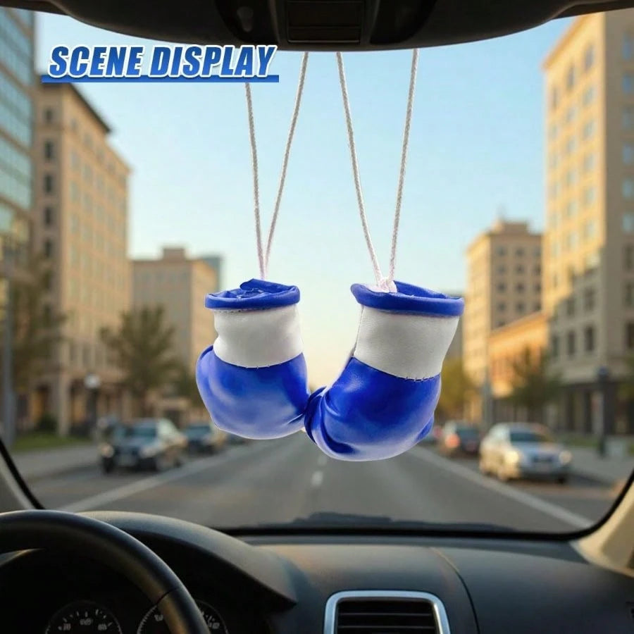 Boxing Gloves Car Rearview Mirror Charm, Cool Leather Gloves Boxing Automotive Interior Hanging Ornament, Vehicle Pendant Decoration Home, Party (Blue)